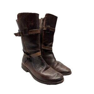 BED STU Cobbler Series Distressed Leather Riding Mid Calf Zip Boots Women's Sz 6